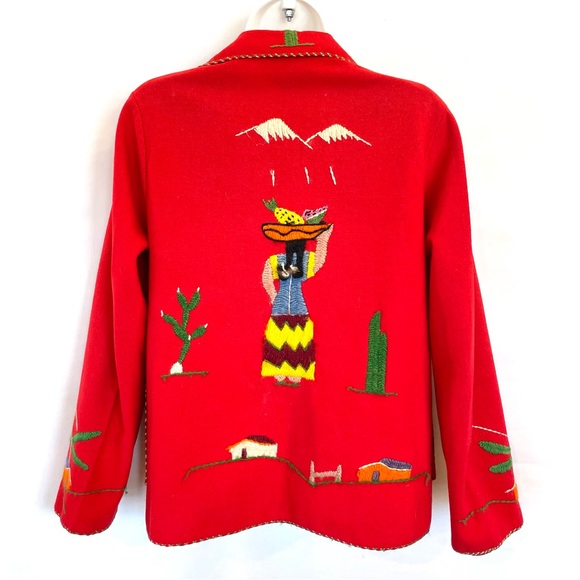 Jackets & Blazers - Vintage 40s 50s Mexican Wool Felt Jacket Red Embroidered Womens S